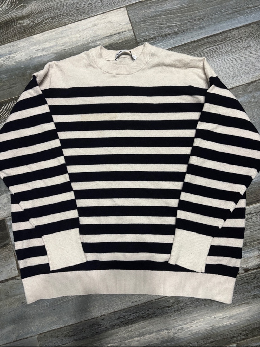 Zara Striped Crewneck Sweater - Black and Cream S